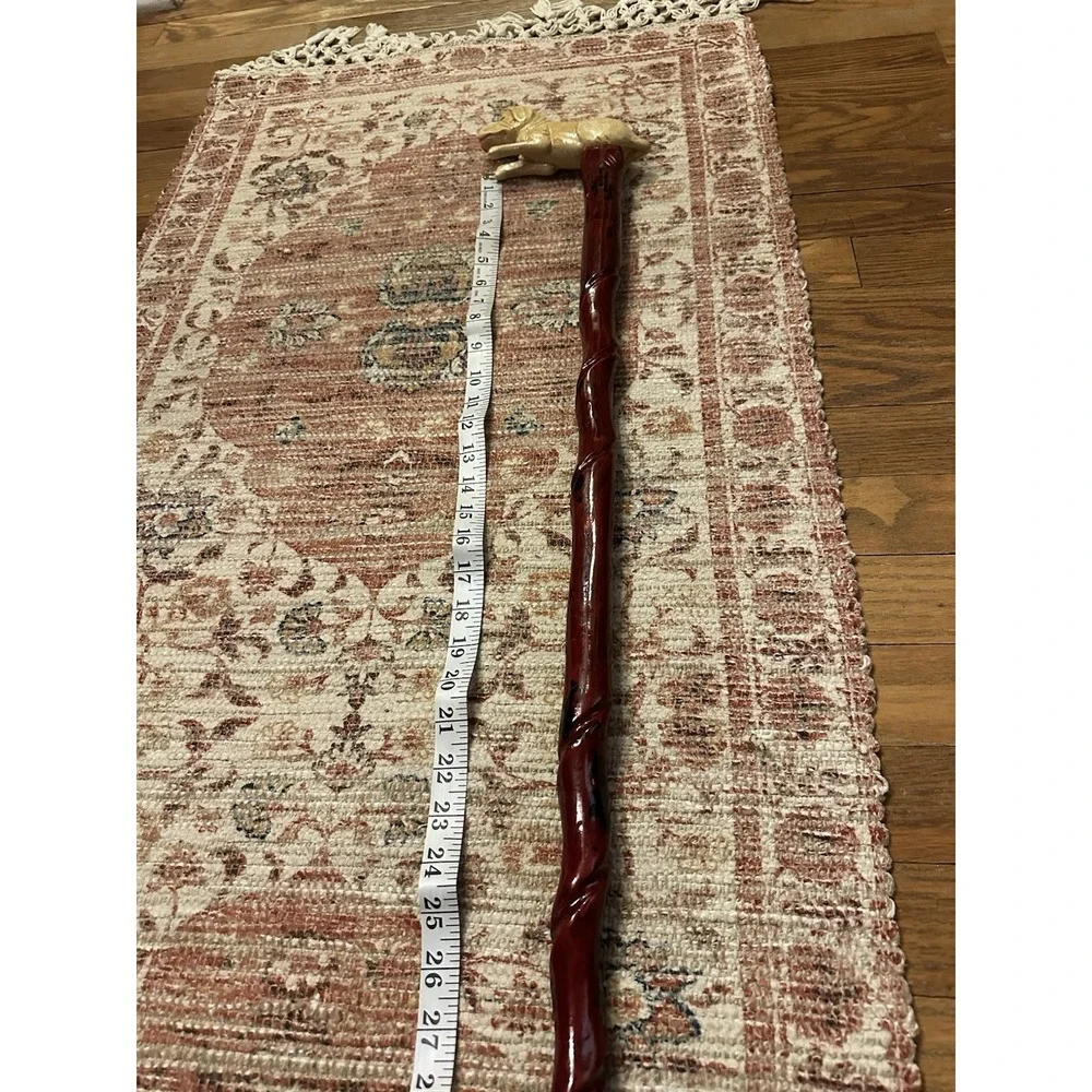 Hand Carved Dog Handle, Walking Stick 34 Inch Twist Shaft + Folk Art Cane Money